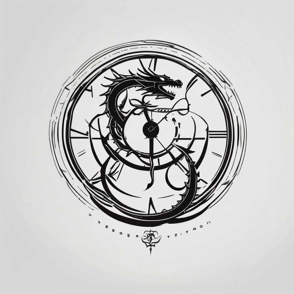 Dark cancer zodiac sign tattoo with dragon and clock on background drake tattoos, diseño de tatuaje Minimalista generado con IA